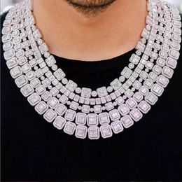 Chokers 8MM Silver Color Baguette And Cluster Link CZ Iced Bling Chain Necklaces Men Jewelry Tennis Necklace1