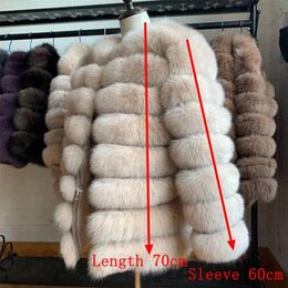 70CM 100% Real fur real fur fox coat outfit long sleeves quality silver fox women winter warm thick natural fox fur coats 201212