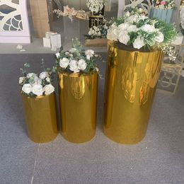 Set of 3 Gold Mirror Finish Cylinders Pedestal acrylic plinths display stand for Party Birthday Decoration Home Celebration senyu505