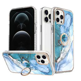 Marble Print Dual Layer Phone Cases For iphone Xs max 11 12 13 14 15 Pro Max 360° Rotatable Ring Holder Kickstand Supports Car Mount protector Cover