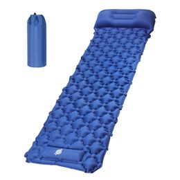 Camping Sleeping Pad Inflatable with Pillow Built-in Pump Compact Ultralight Waterproof Air Mat 220104