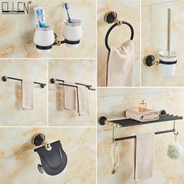 Black Gold Bathroom Shelves Bath Towel Holder Toilet Paper Holder Soap Holder Bath Hardware Robe Hook Towel Shelf LJ201209