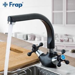 Kitchen Faucets FRAP Faucet Dual Handle 5 Color Spray Painting Sink Deck Mounted Cold And Water Mixer Tapware1