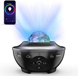 Smart Illumination Remote Night Light Projector Ocean Wave Voice App Control Bluetooth Speaker Galaxy 10 Colorful Light Starry Scene for Kids Game Party Room