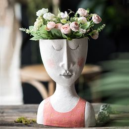 Art Portrait Vase Sculpture Resin Human Face Family Planters Pot Garden Storage Flower Arrangement Home Decors Y200709