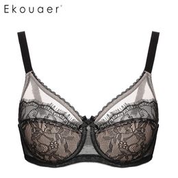 Ekouaer Sexy Push Up Bra Plus Size C D E F G Cup Women Bra Brassiere Black Adjustment Seamless Lingerie Lace Bras For Women 201202