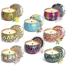 8pcs Nordic Tea Candle Decorative DIY Soy Wax Natural Landscaping Raw Material Scented Candles With Tin Can Tea Candle Holder H1222
