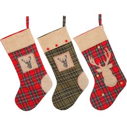 The latest 50CM size, Christmas socks, elk lattice style, Christmas decorations, Christmas tree pendants, free shipping