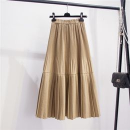 LANMREM 2020 Autumn New Solid Colour Large Swing High Waist Pleated Skirt In The Long Section Stitching A-line Skirt PB436 T200712