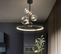 Creative Modern Nordic G9 Chandelier Clear Glass Ball Black LED Pendant Lamp For Dining Living Room Bar Coffee Shop Restaurant