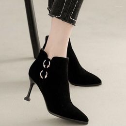 Marlisasa Women Fashion Sweet Black Suede Side Zipper Short Boots Lady Casual Light Weight High Heel Autumn Boots Botas H6406d1