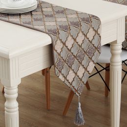 New European Style Vintage Coffee/Grey Table Runner With Tassel Home Decor Bed runner 4 Size for choose 201123