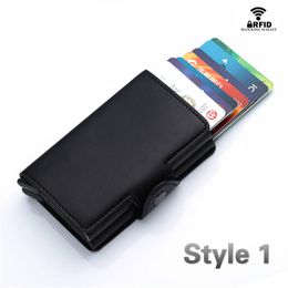 Blocking Protection Men Id Card Holder Wallet Leather Metal Aluminium Business Bank Card Case