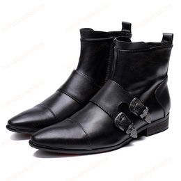 New Italian Alligator Man Monk Footwear Pointed Toe Punk Shoes Patent Leather Men's Ankle Boots
