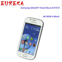 Original refurbished Samsung GALAXY Trend Duos II S7572 3G WCDMA Cell Phones 4G ROM 4.0 Inch Unlocked Wi-Fi 802.11 Single SIM (Mini-SIM)