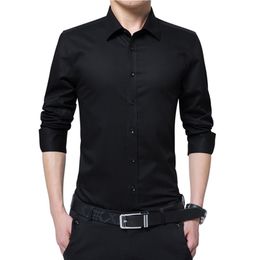 Men Dress Shirt Fashion Long Sleeve Business Social Male Solid Colour Button Down Collar Plus Size Work White Black 220309