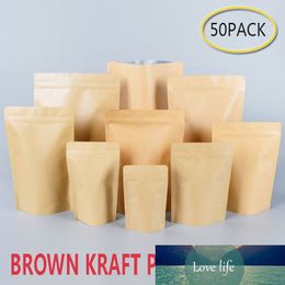 50Pcs Brown Kraft Paper Bags Stand-Up Heat Sealable Reseal Able Zip Pouch Food Coffee Storage Packaging Bags Baking Addict