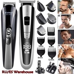 Kemei Hair Trimmer Electric Clipper Beauty Kit Multifunction Men's Shaver Beard Cordless Cutting Machine LCD Display 5 220216