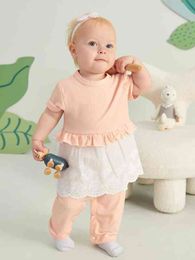 Baby Contrast Eyelet Embroidery Peplum Waist Jumpsuit SHE