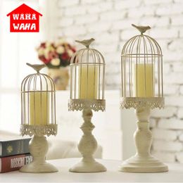 European Candlestick Cube Stand Candle Holders White Hollow Bird Cage Carved Candle Holder Wedding Candle Holders Home Decor T200703