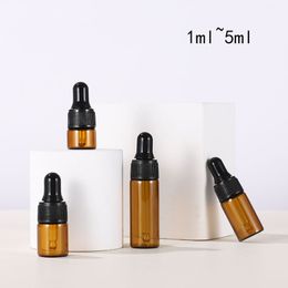 Refillable Amber Glass Essential Oil Bottles 1ml-5ml Eye Dropper Vials Perfume Cosmetic Liquid with Eye Dropper Dispenser with Black Cap