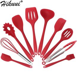 Red Cooking Utensils 5 or 6 or 10 pcs Heat-Resistant Silicone Kitchen Cooking Tools Baking Cookware Gadgets Spatula Spoon Set 201223