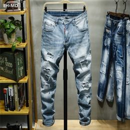 EH · MD® Triple Stitching Jeans Men's Large Leather Label Soft Casual Cotton Loose Scratch Trousers Holes Red Ears High-end 201128