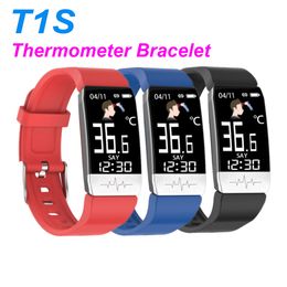 bluetooth blood pressure UK - Smart Band T1S with Body Temperature ECG+PPG Fitness Tracker Blood Pressure Bluetooth Smart Bracelet Watch For Phone