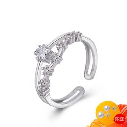 Cluster Rings 925 Silver Jewelry Ring Star Shape Zircon Gemstone Open Finger For Women Wedding Engagement Party Accessories Wholesale