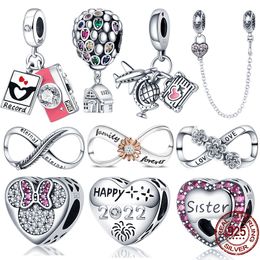 925 Sterling Silver Charm Hot Air Balloon and Safety Chain Collection Beads for Pandora Bracelet DIY Jewellery Women Fashion Gifts