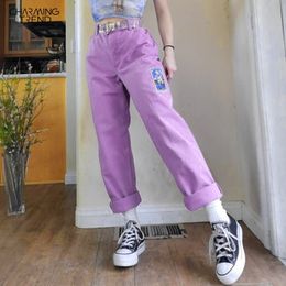 Cartoon Pattern Women's Pants High Waist Vintage Straight Trousers For Ladies Summer Autumn Women Casual Streetwear Pants Light 201031