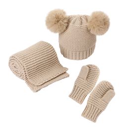 2020 new Woollen yarn monochrome warm children hat scarf gloves three-piece factory direct sales children hat setGXY017