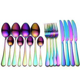 Tablewellware Stainless Steel Cutlery Set Rainbow Tableware Home Kitchen Fork Spoon Knife Spoon Set Dinnerware Set Dropshipping 201116