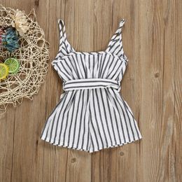 Summer Newborn Baby Girl Clothes Sleeveless Striped Bowknot Strap Romper Jumpsuit One-Piece Outfit Sunsuit Clothes 201027