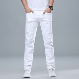 Classic Style Men's Regular Fit White Jeans Business Fashion Denim Advanced Stretch Cotton Trousers Male Brand Pants 201117