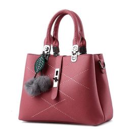 HBP Embroidery Messenger Bags Women Leather Handbags Sac a Main Ladies hair ball Hand Bag lady Tote DeepPink color