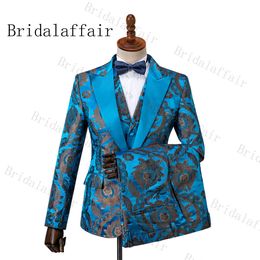 Bridalaffair Shinny Lake Blue Men suits 3 Pieces Autumn Banquet series Groom Men Wedding Tuxedos Men Party Suits Peak Lapel 201106
