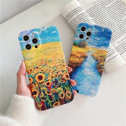 Bronzing Oil Painting Sunflower Phone Case For IPhone12 11 Pro TPU Soft Shell Phone Protective Case For 7 8 PLUS