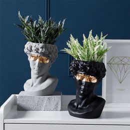 Nordic Retro David Head Vase Greece Character Sculptures Flower Receptacle Home Decor Stereoscopic Resin FlowerPot A1791 LJ201208