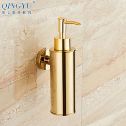 QINGYU ELEVEN liquid soap dispenser gold 304 stainless steel soap dispenser wall mounted bathroom hand wash soap dispenser Y200407