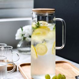 1/1.2/1.5L Heat-Resistant Glass Water Bottle Fruit Juice Tea Milk Jugs Pots High Temperature Heating Water Pot Home Decoration 201221