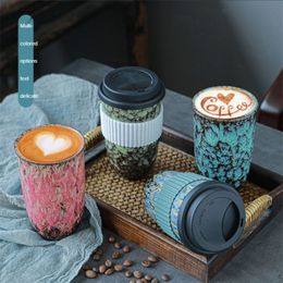 400ml European Ceramic Coffee Mug with silicone cover heat insulation sleeve large capacity water cup latte milk handy tea 220311