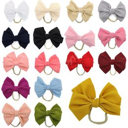 15 CM Fashion Handmade Nylon Bowknot Headband Newborn Infant Elastic Hair Bands Cute Bows Headwear Birthday Gifts 30 Colours