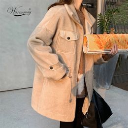 Winter Women's Imitation Mink Fur Coat Stylish Mid-Length Loose Outwear Drawstring Waist Large Size Thick Warm Jacket C-174 201215