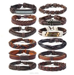 Vintage woven cowhide Bracelet diy12 style 12 piece suit men's leather chain arm ornament Small spring letter cross