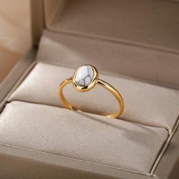 Cluster Rings Vintage Oval Opal For Women Stainless Steel Gold Stripe Retro Green Moonstone Accessories Jewellery Gift Bohemian Mujer