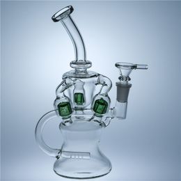 Green Beaker Bongs Triple Column Recycler Dab Rig Glass Water Bong Smoking Hookah 14mm Joint with Bowl Glass Bong Cheap Glass Water Bongs