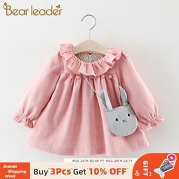 Bear Leader Baby Girls Dresses with Bag 2pcs Clothes Sets Kids Clothes Baby Birthday Party Princess Dress Autumn Winter Clothes LJ200827
