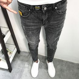 Hot Selling 2021 Black and Grey Trousers Male's Spring Korean Streetwear Stretch Teenager Man Jeans Slim Fit Pencil Pants Men