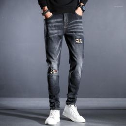 Men's Jeans 2022 Spring Product Patch Ripped Slim-Fit Small-Foot Trendy Brand Youth Stretch Denim Trousers Male Casual Pants